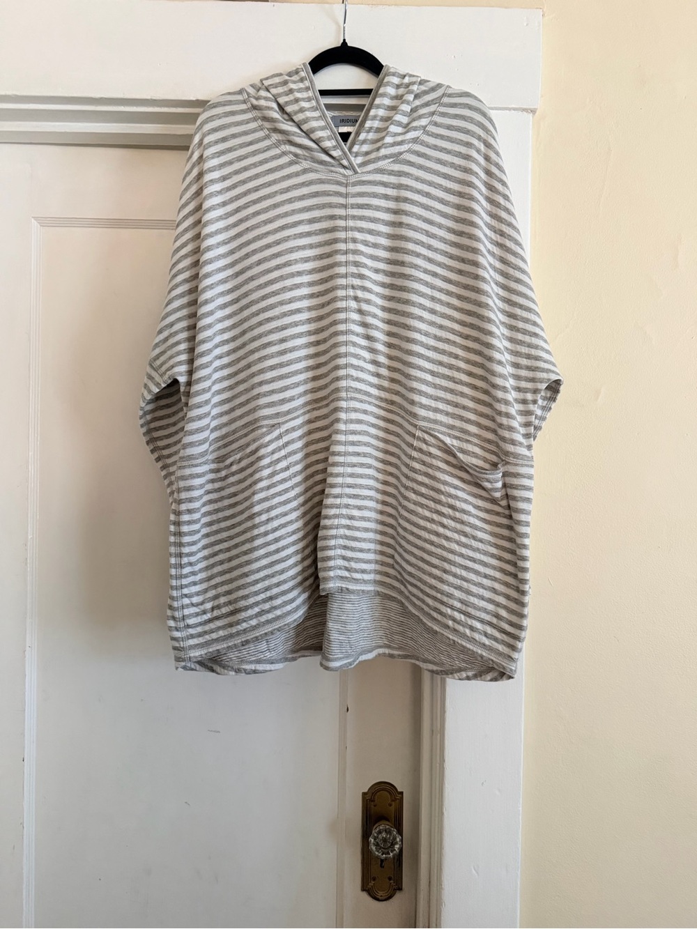 Women's Light Gray & White Striped Hooded Poncho Sweatshirt